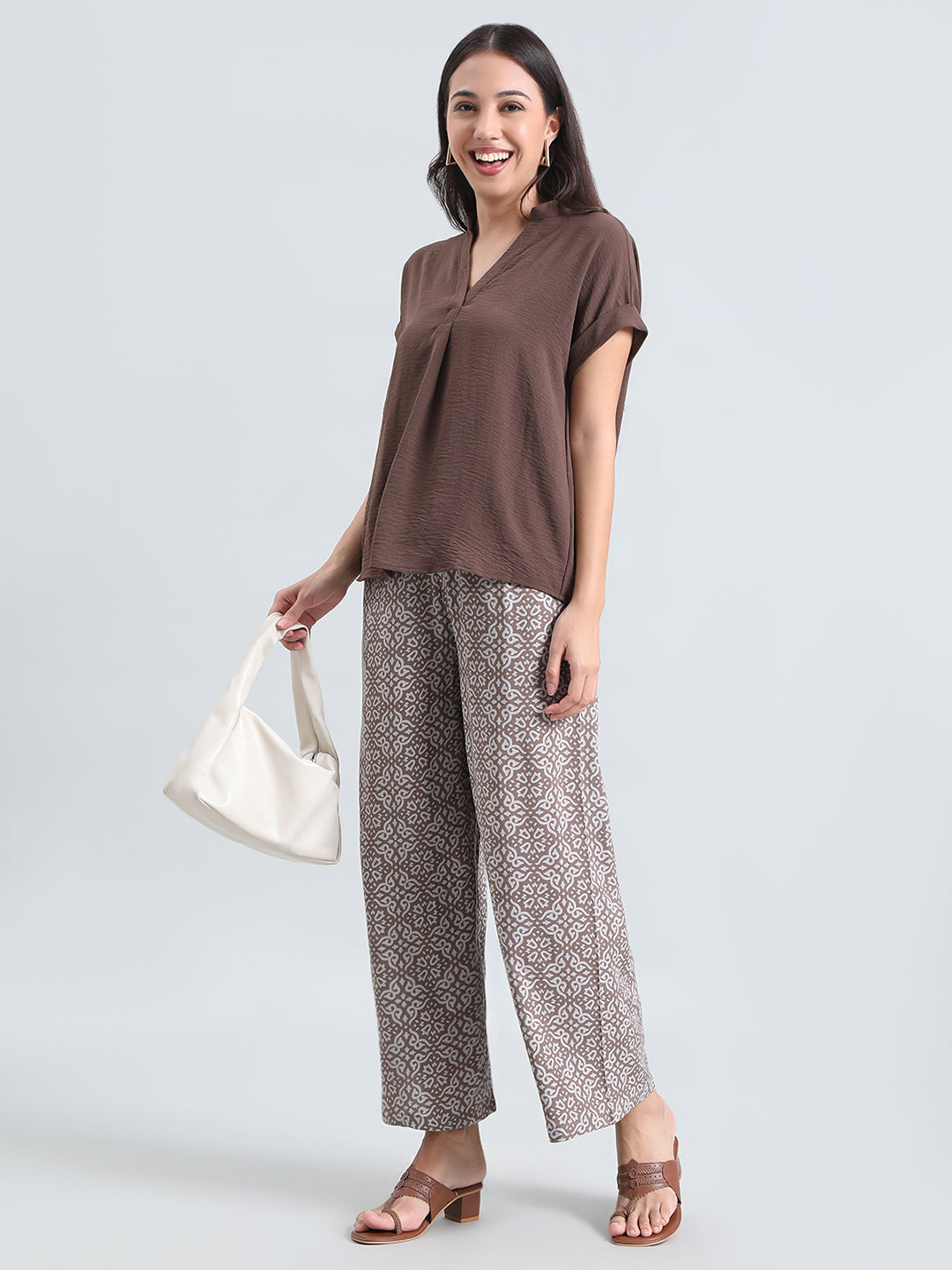 Brown Woven Viscose Printed Palazzo