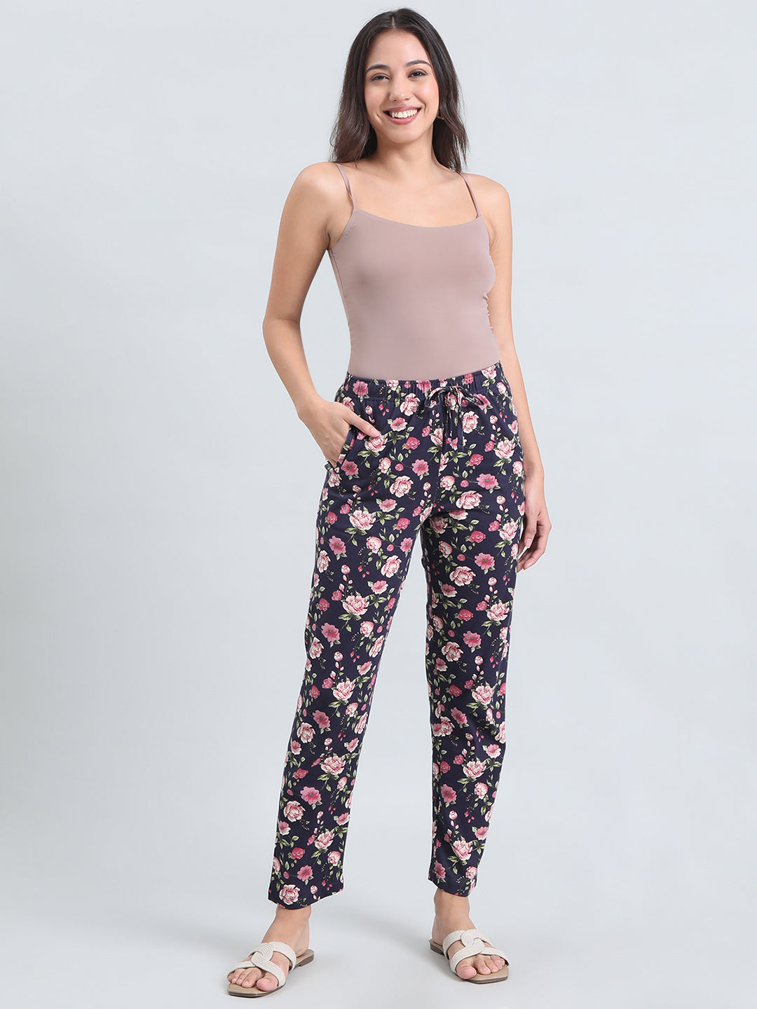 Navy Cotton Knit Printed Lounge Pants