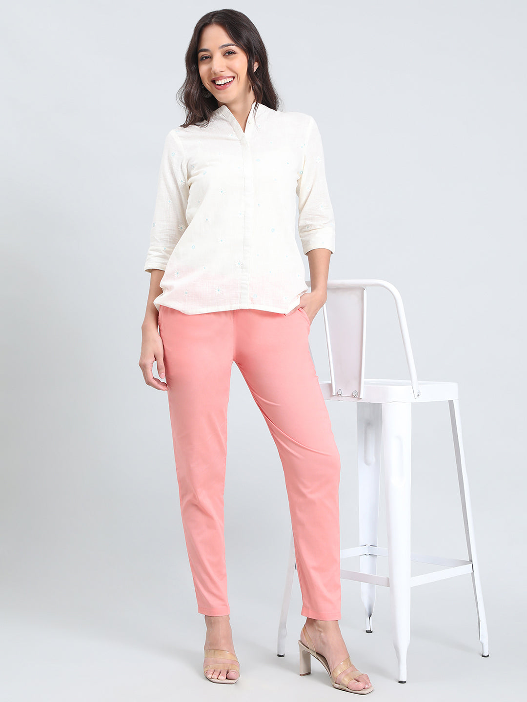 Light Coral Cotton Cambric Cotton Pants