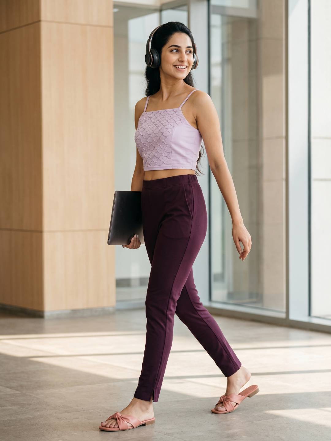 Dark Purple Cotton Stretch Kurti Pants - Plus Size