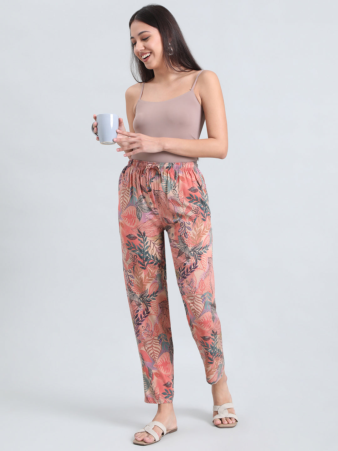 Medium Pink Woven Viscose Printed Lounge Pants