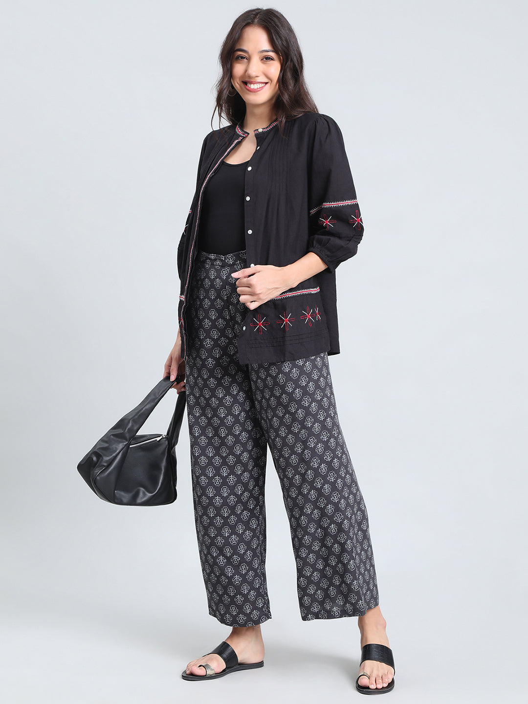 Black Woven Viscose Printed Palazzo