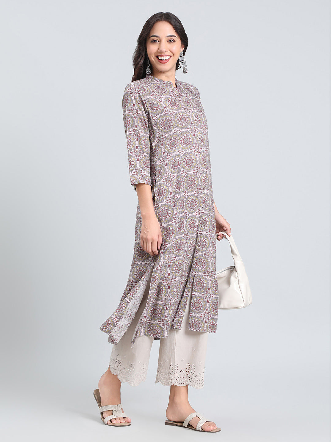 Viscose Medallion Tile Print A-Line Kurta