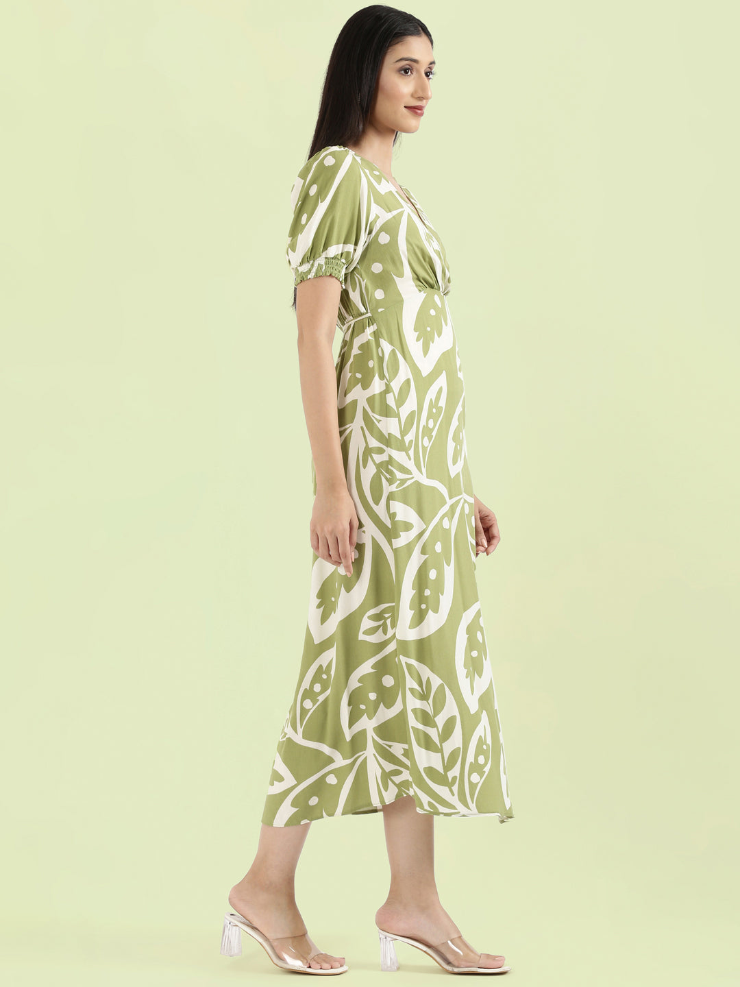 Viscose V-Neck Printed Fit & Flare Dress