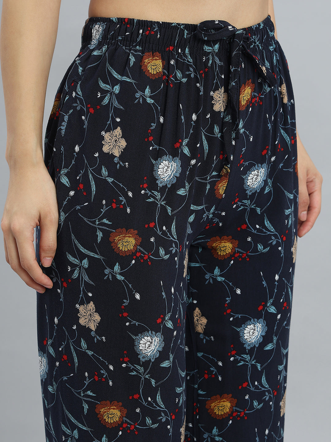Navy Woven Viscose Printed Lounge Pants