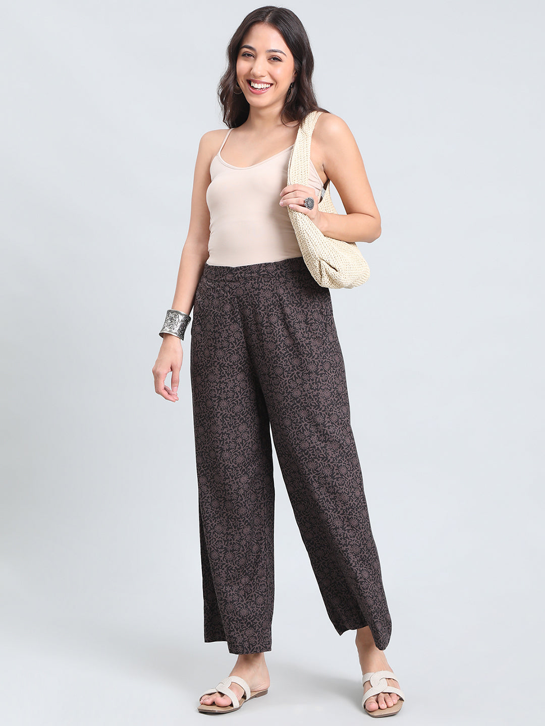 Black Woven Viscose Printed Palazzo