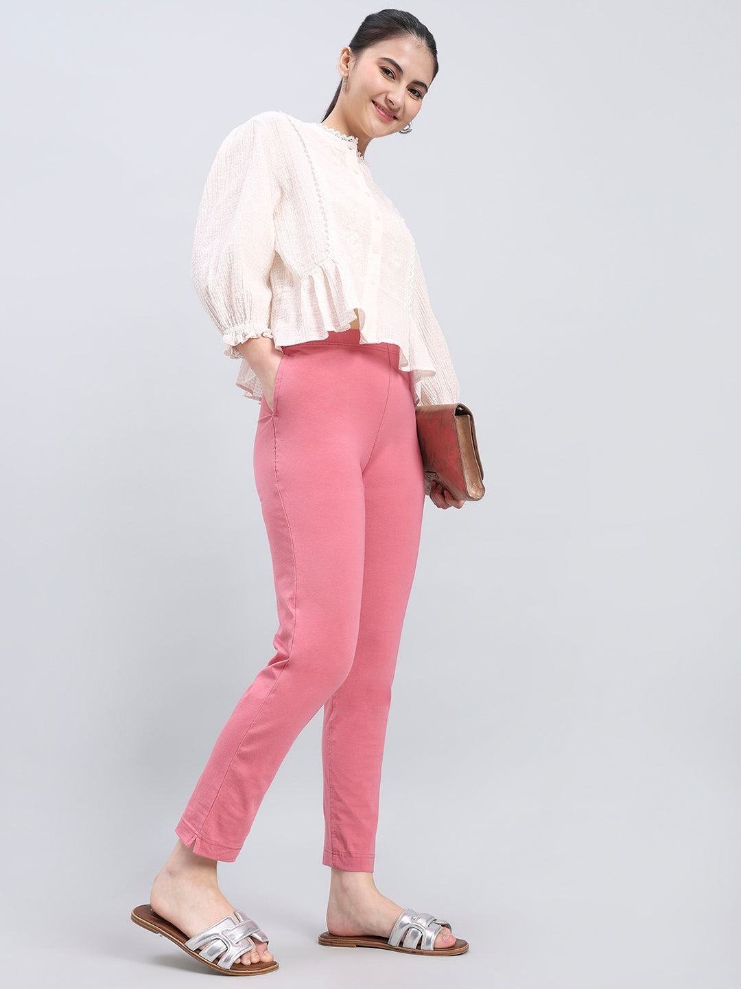 Blush Pink Cotton Stretch Kurti pants