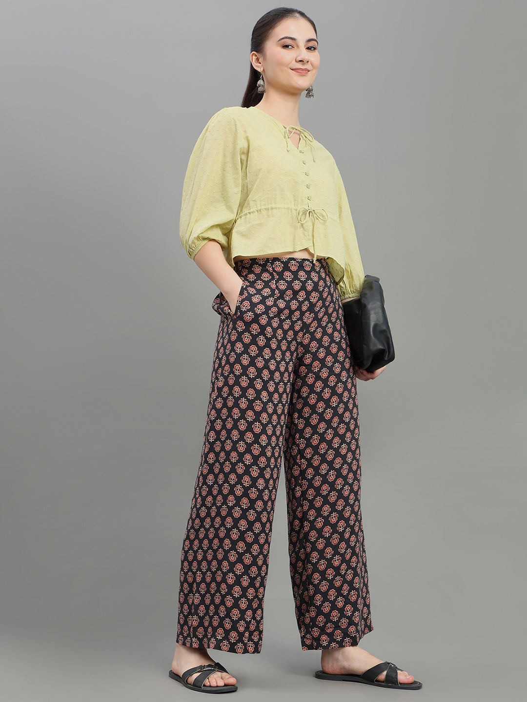 Black Viscose Printed Palazzo