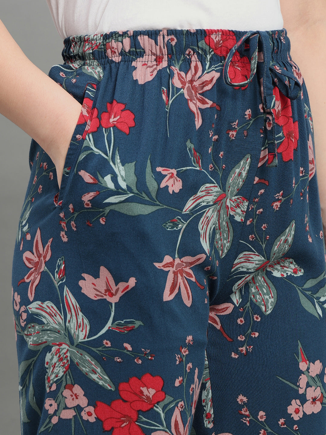 Navy Woven Viscose Printed Lounge Pants