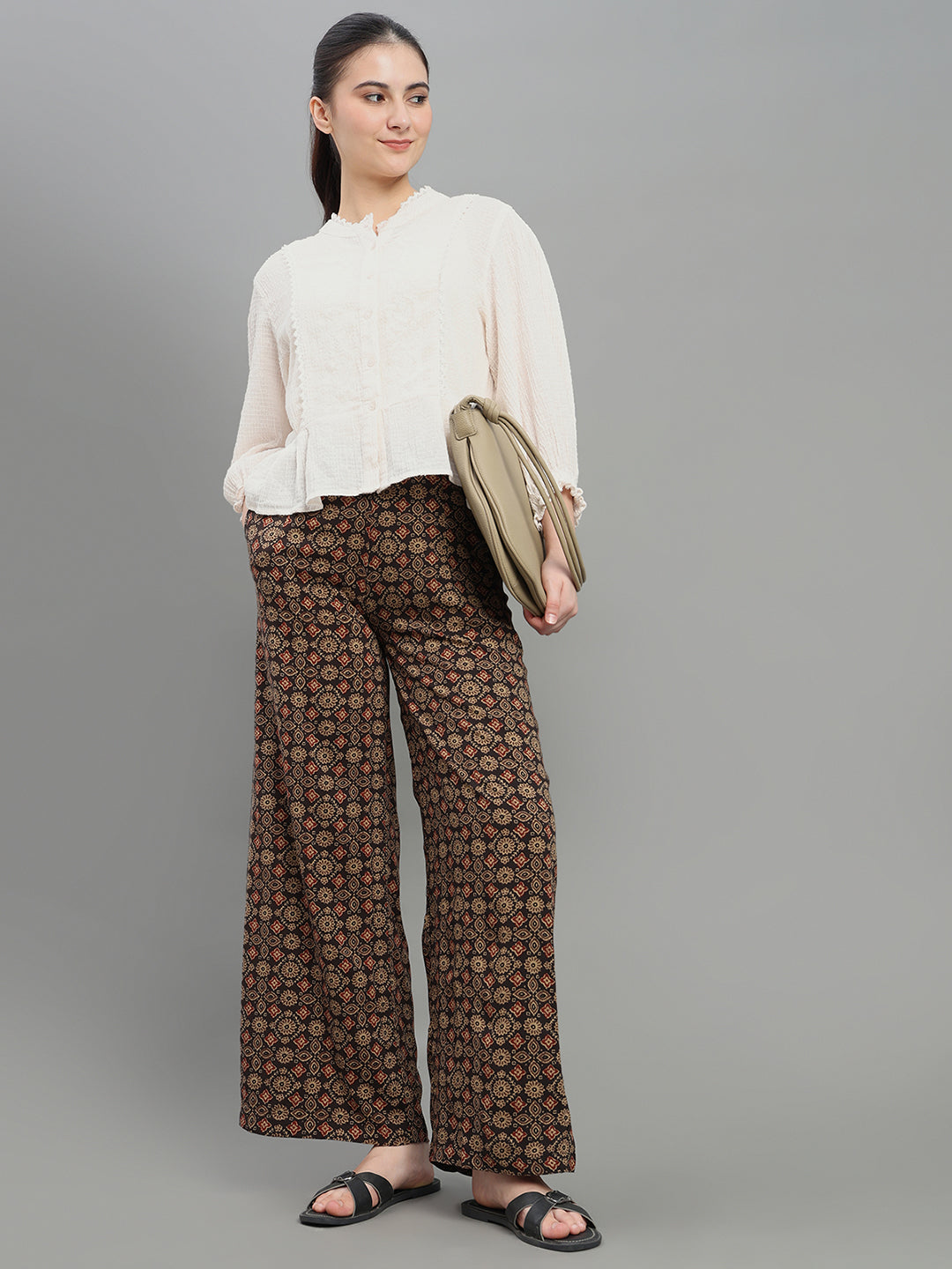 Black Viscose Printed Palazzo