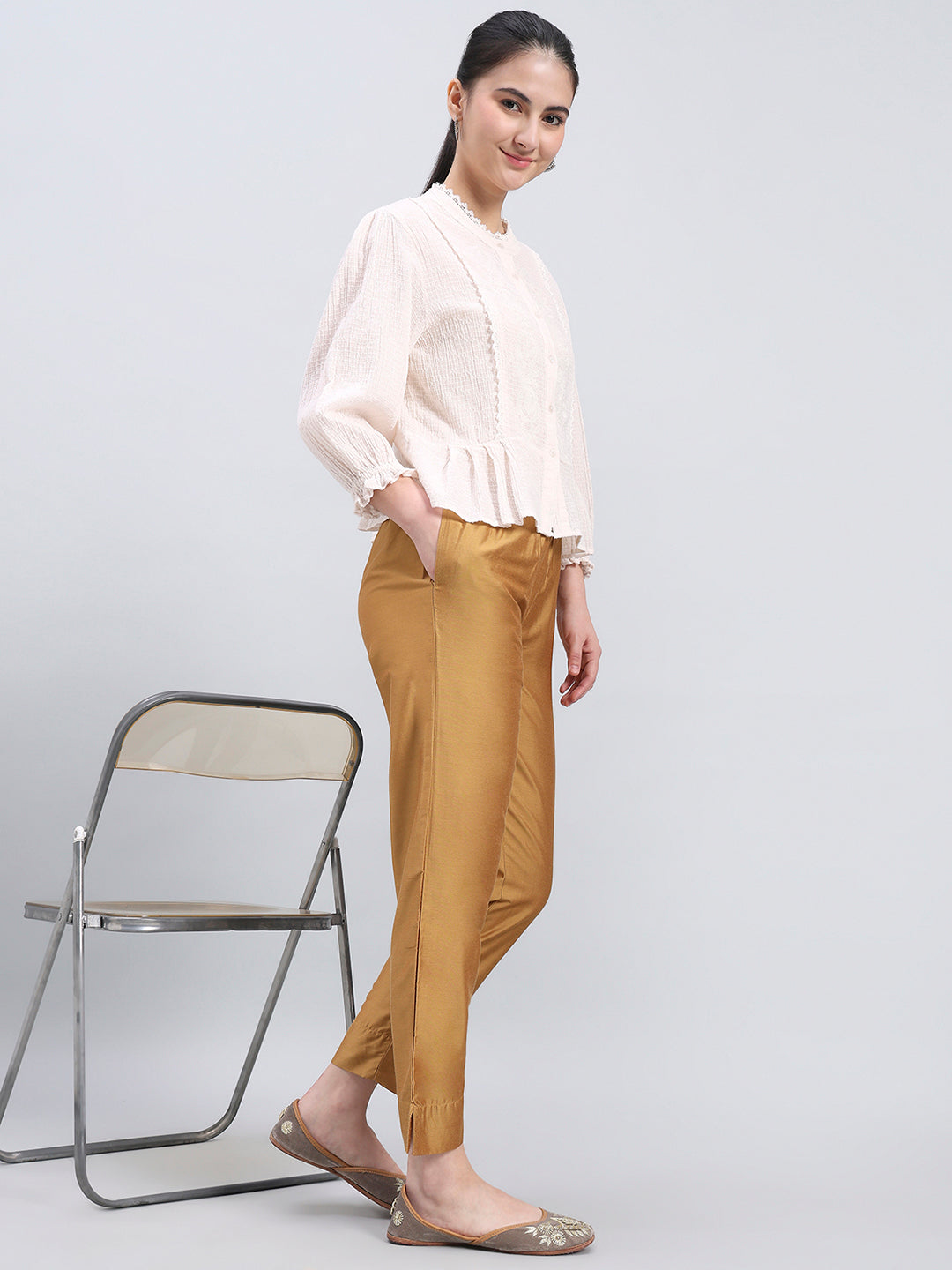 Bright Gold Poly Modal Metallic Pants