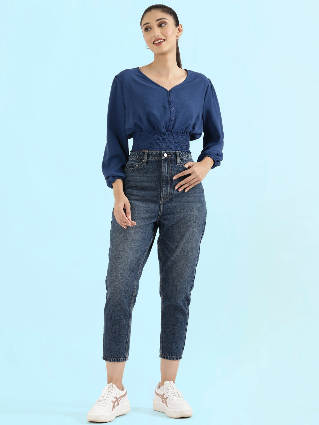 Hammered V-Neck Crop Top