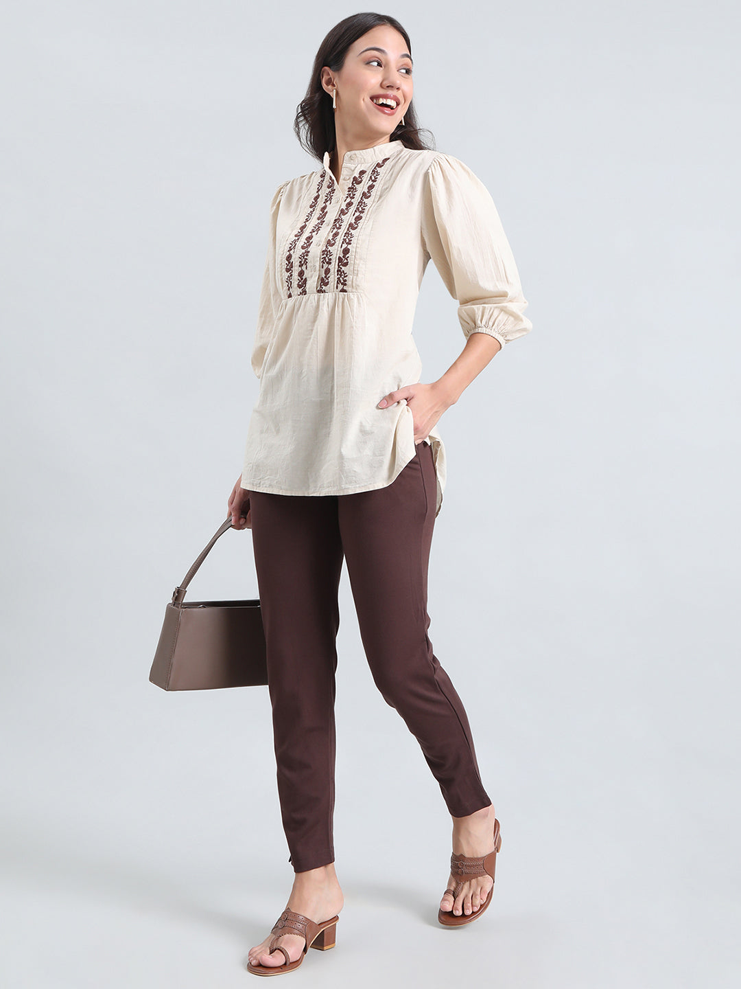 Dark Brown Ponte Smart Fit Kurti Pant