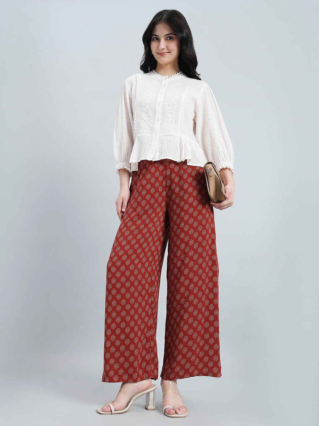 Red Woven Viscose Printed Palazzo