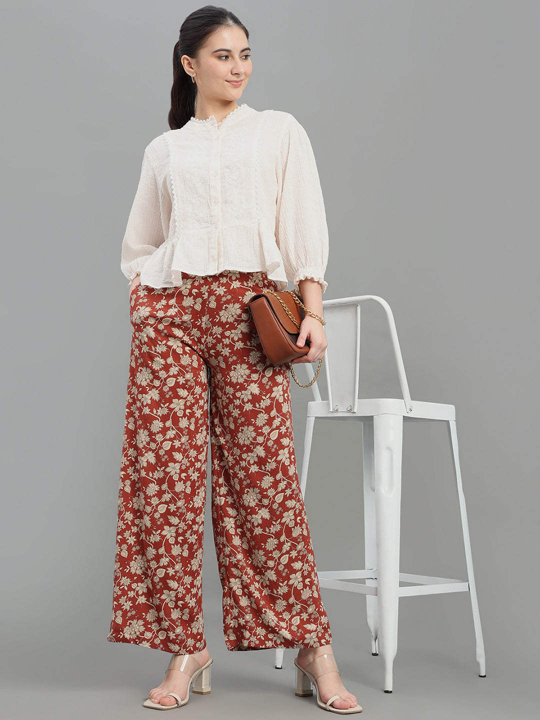 Maroon Viscose Printed Palazzo