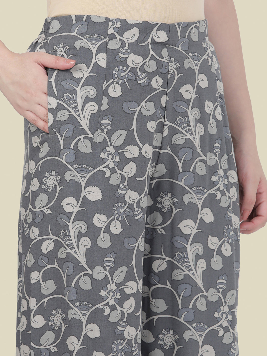 Grey Woven Viscose Printed Palazzo