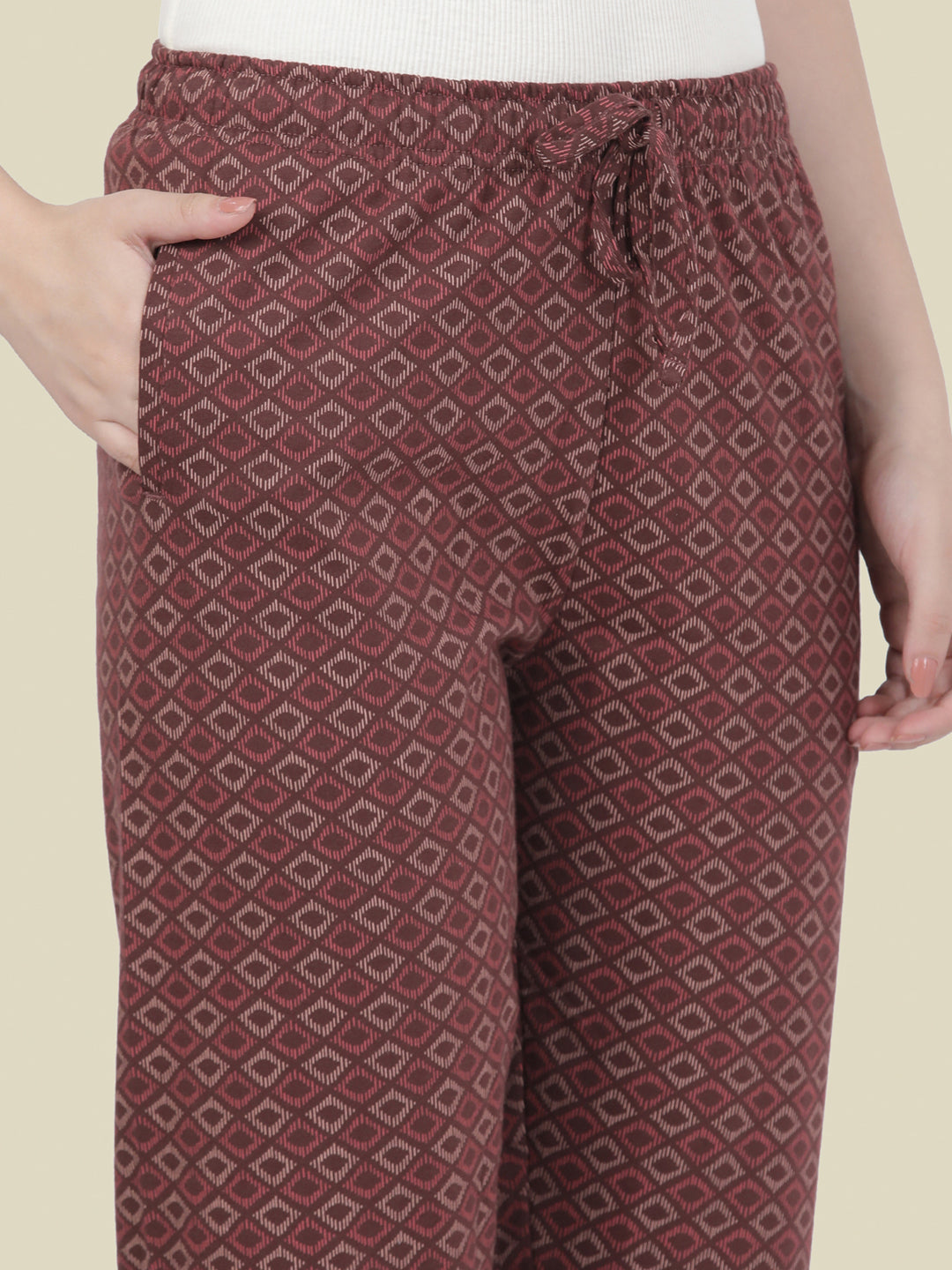 Brown Cotton Knit Printed Lounge Pants