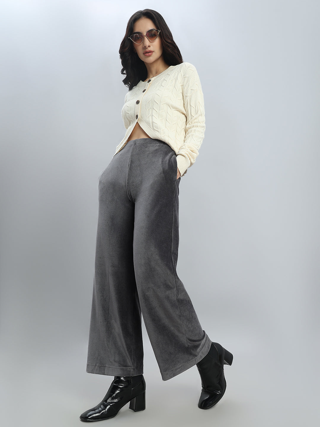 Silver Grey Corduroy Wide Pants