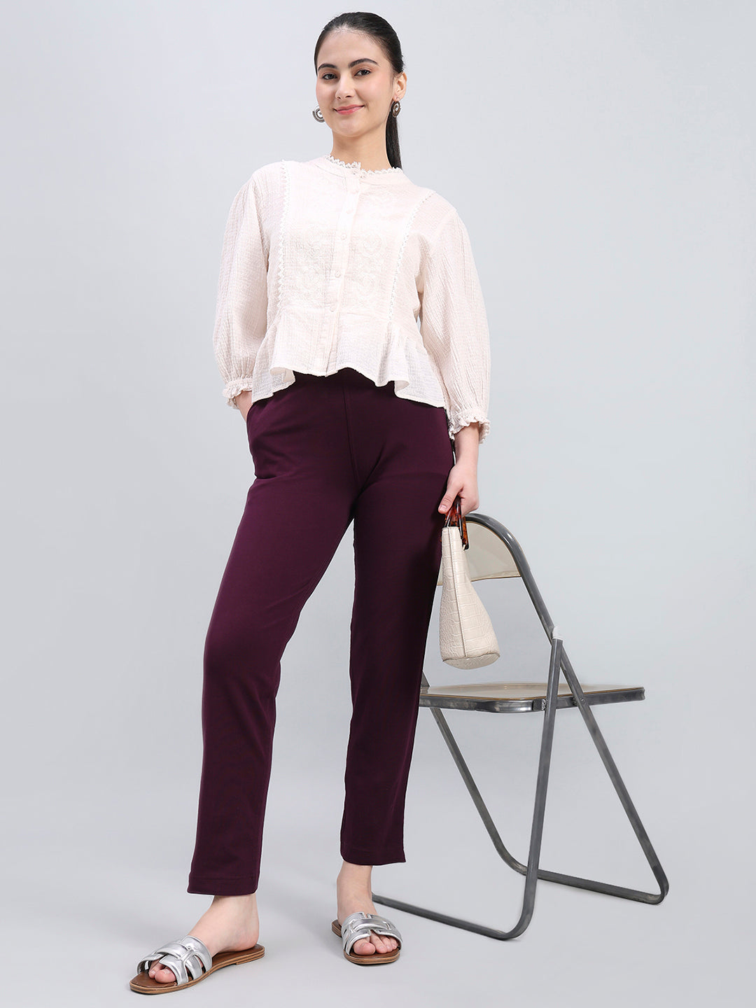 Dark Purple Cotton Stretch Kurti pants