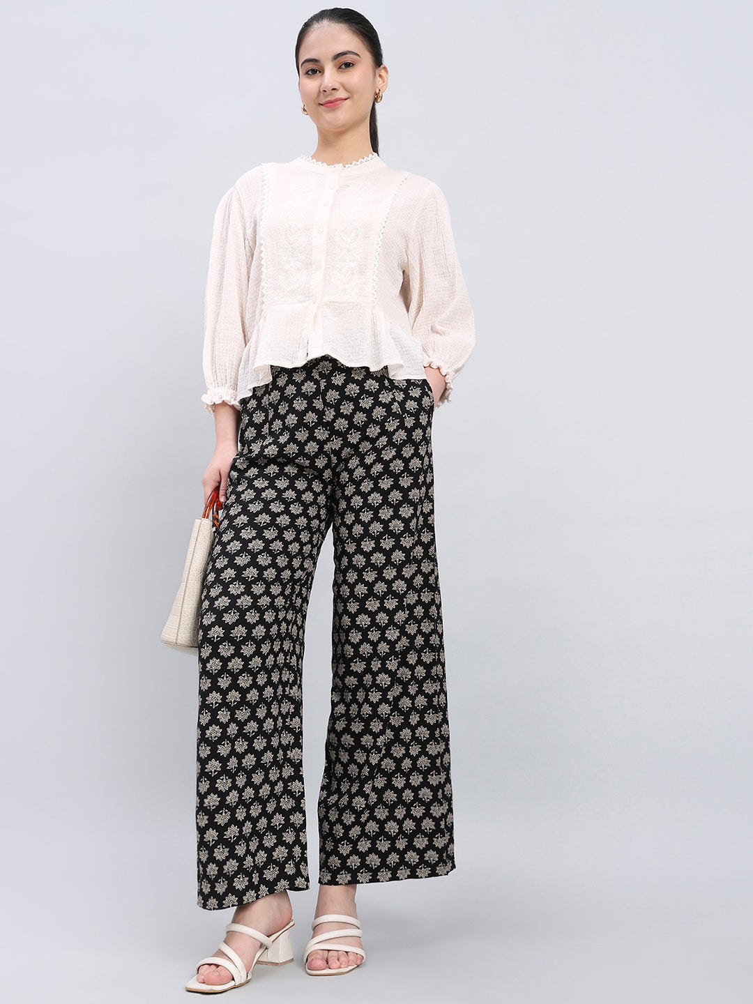 Black Woven Viscose Printed Palazzo