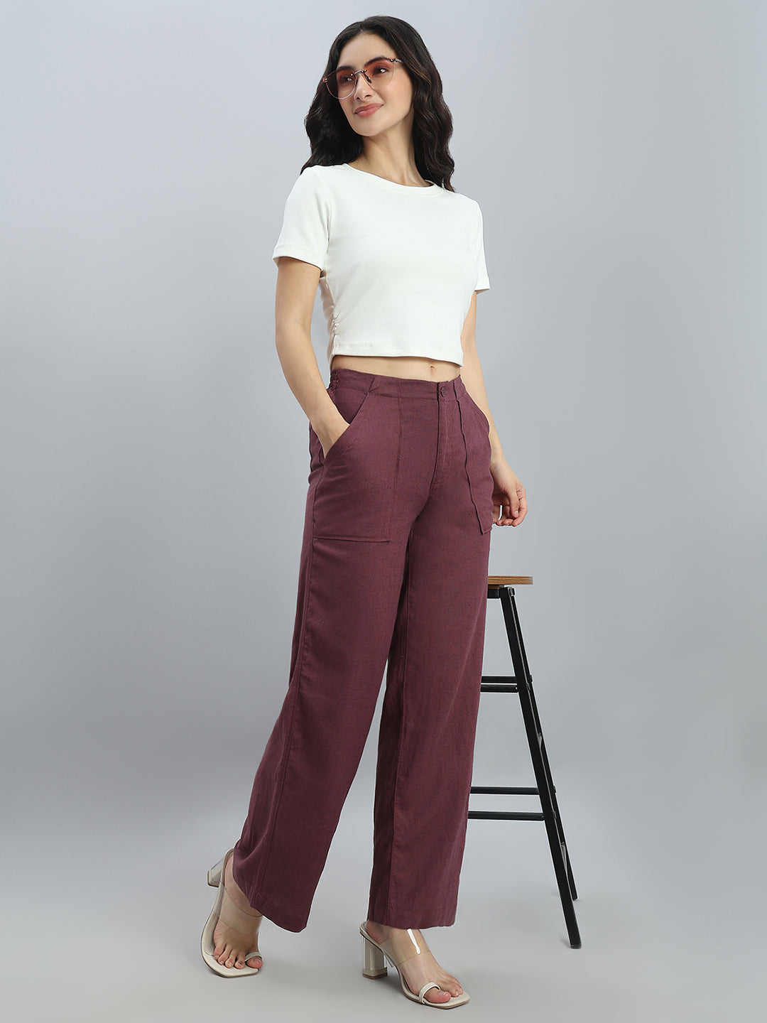 Wine Linen Cargo Pants