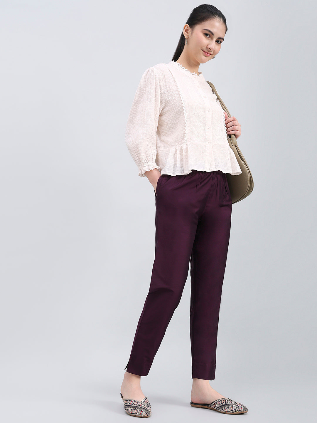 Dark Purple Poly Modal Metallic Pants