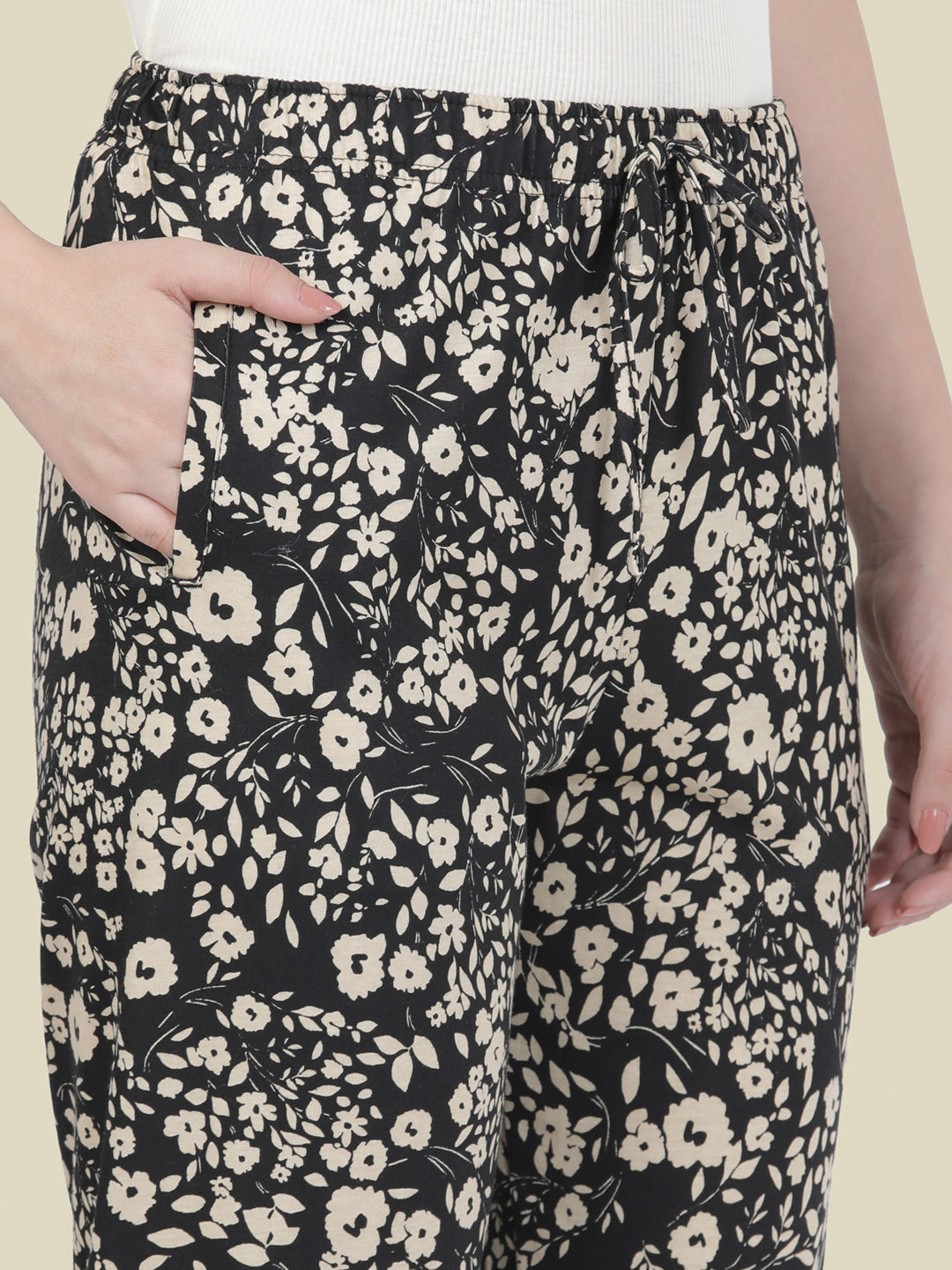 Black Cotton Knit Printed Lounge Pants