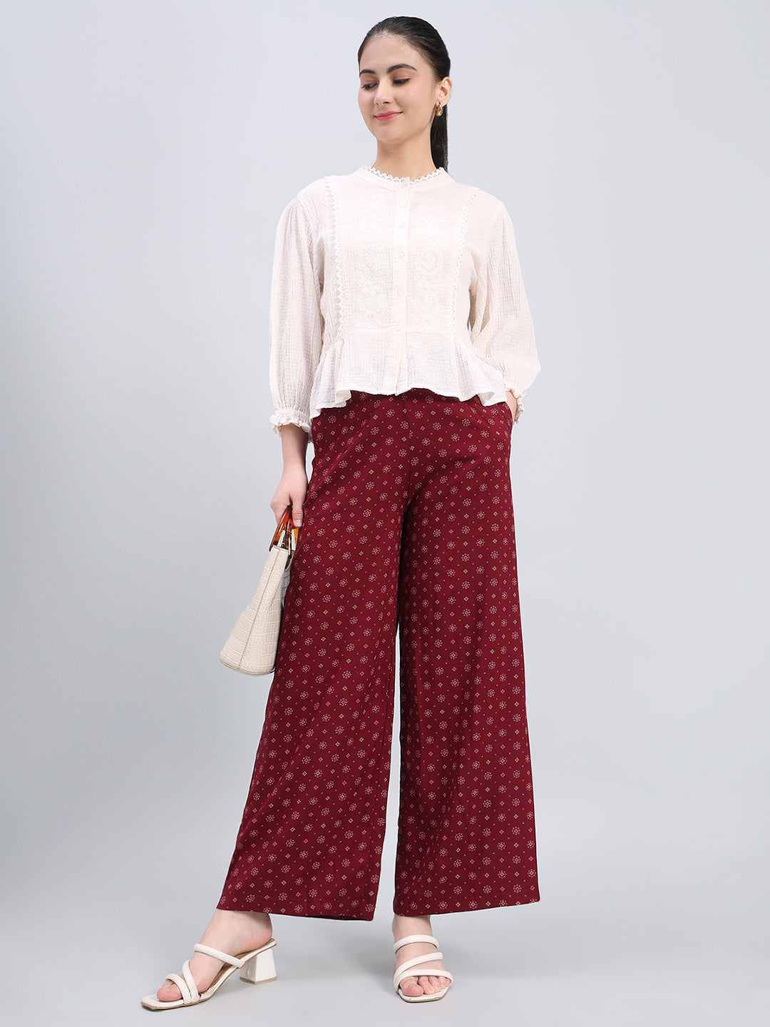 Maroon Woven Viscose Printed Palazzo