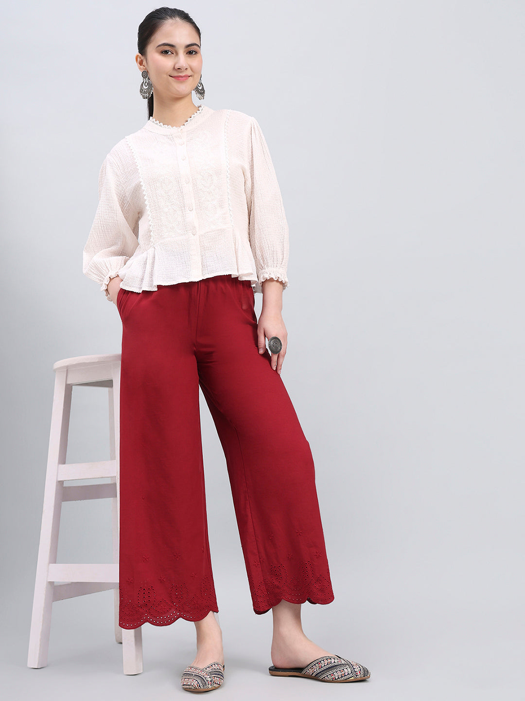 Light Maroon Cotton Hakoba Palazzo
