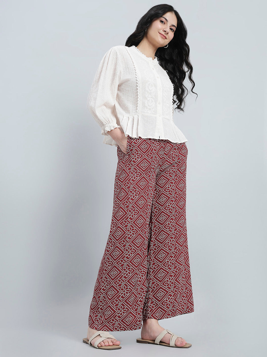 Red Woven Viscose Printed Palazzo