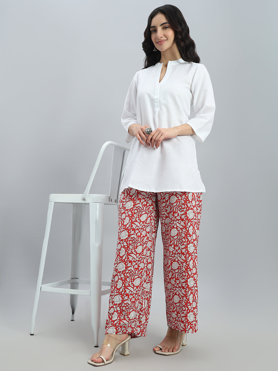 Red Woven Viscose Printed Palazzo