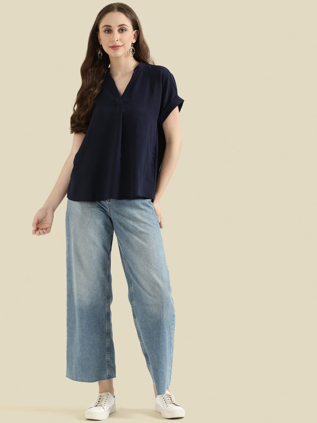 Mandarin Collar Textured Blouse