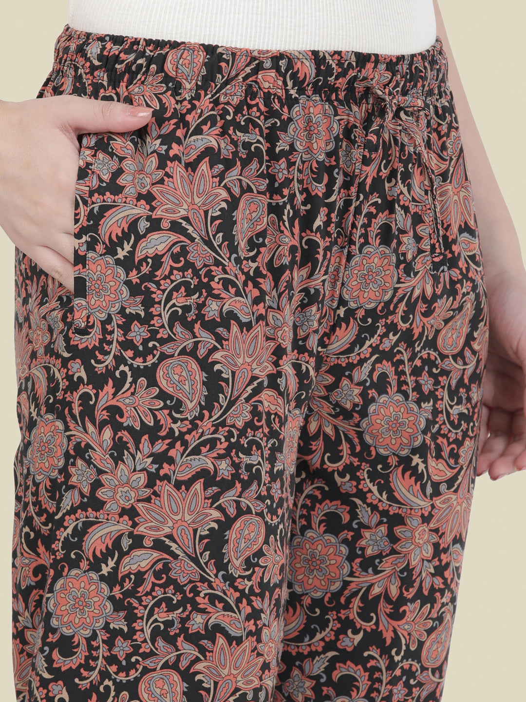 Black Woven Viscose Printed Lounge Pants