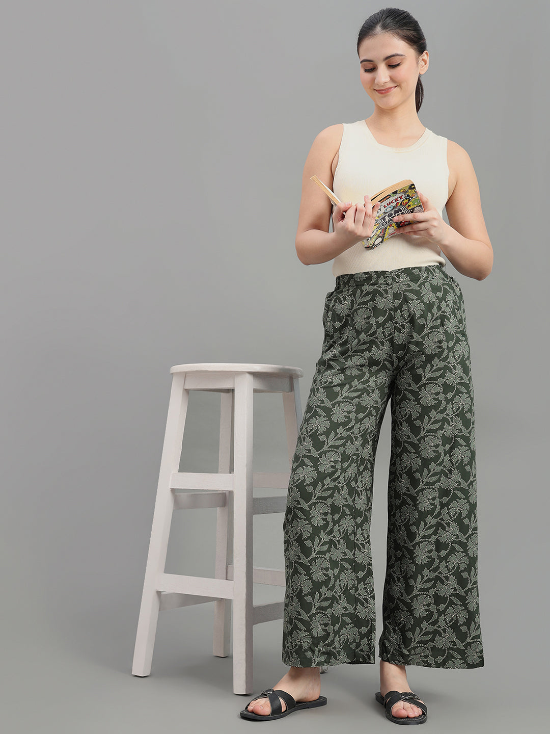 Green Viscose Printed Palazzo