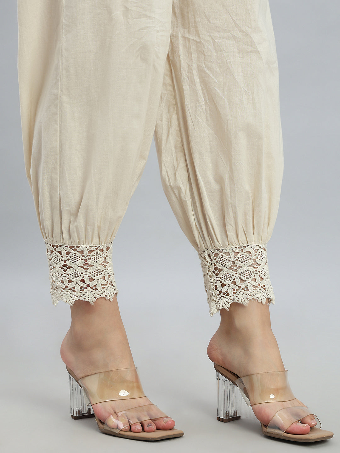Cream Embroidered Lace Salwar