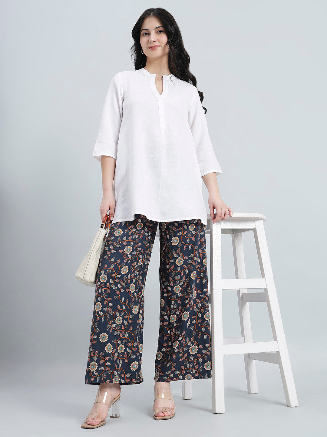 Navy Woven Viscose Printed Palazzo