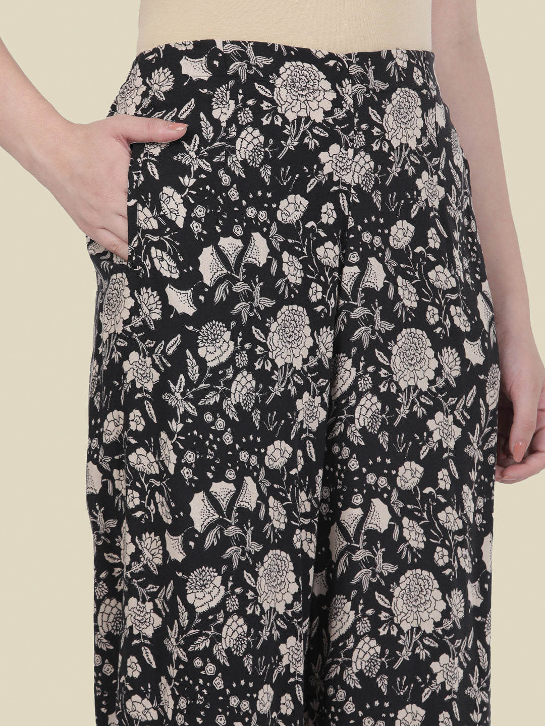Black Woven Viscose Printed Palazzo