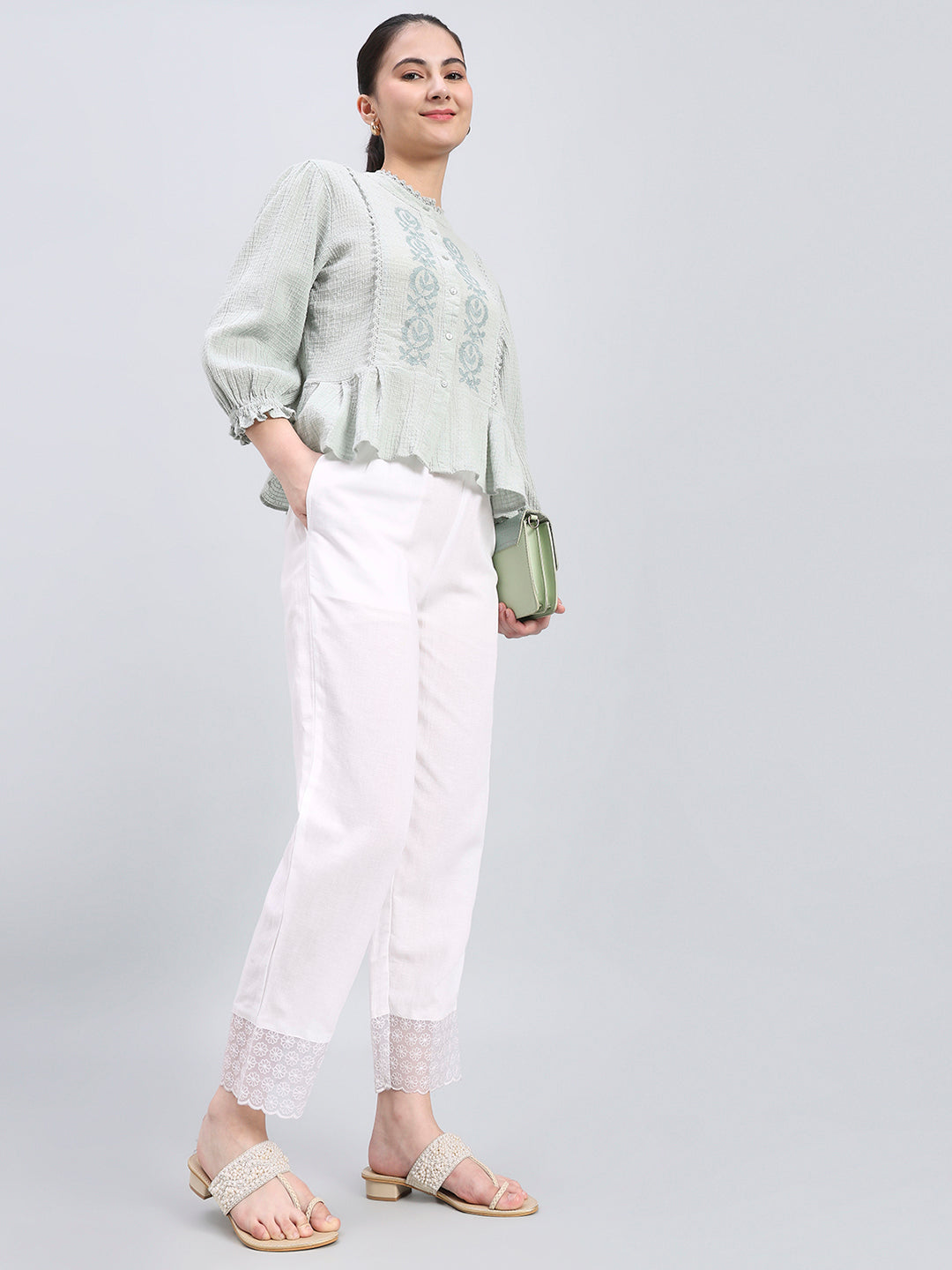 White Organza Ethnic Pant