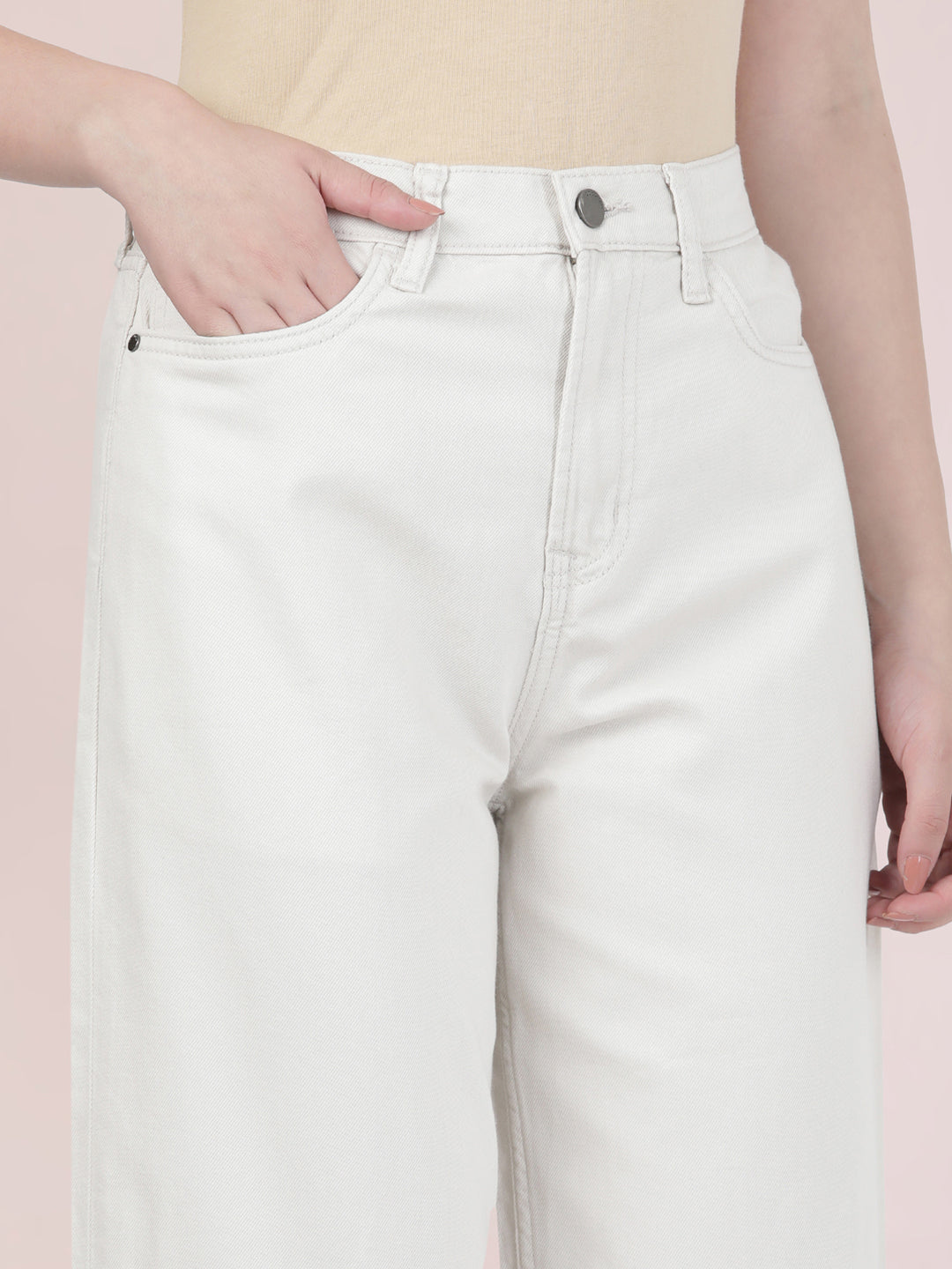 Cream Twill Wide Pants