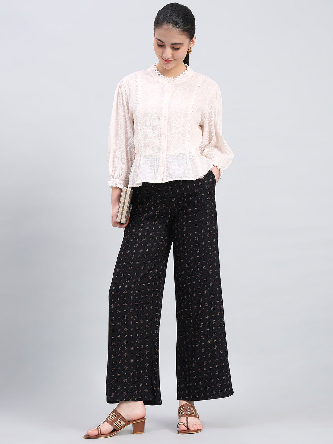 Black Viscose Printed Palazzo