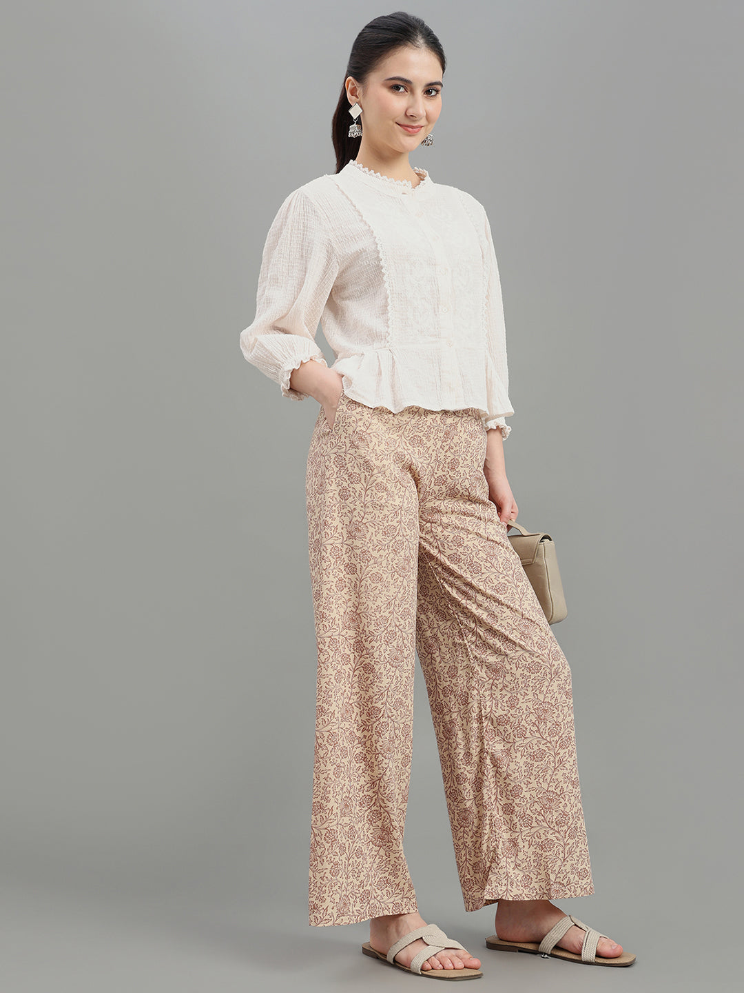Beige Viscose Printed Palazzo