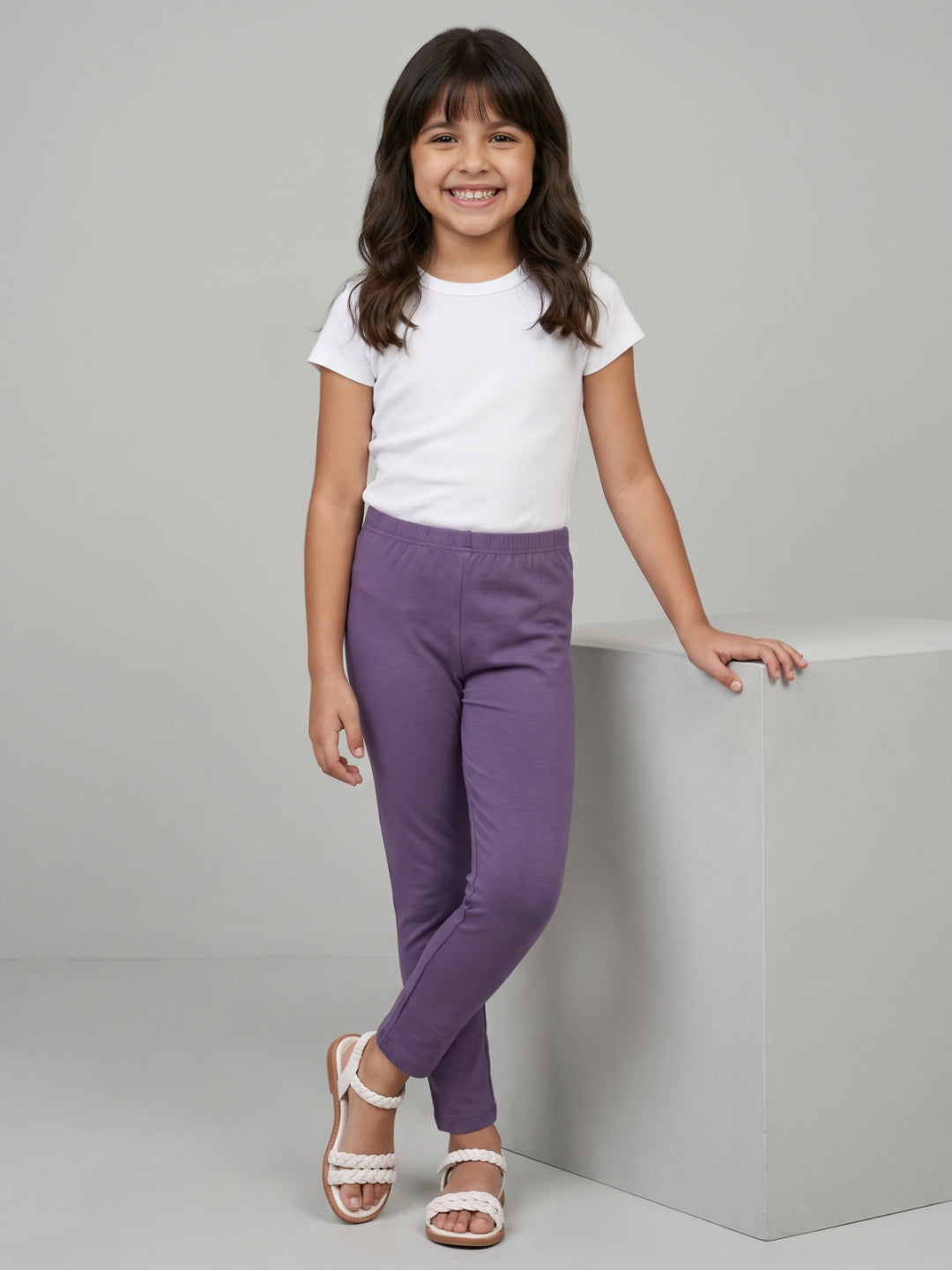 Lilac Cotton Stretch  Cropped Leggings
