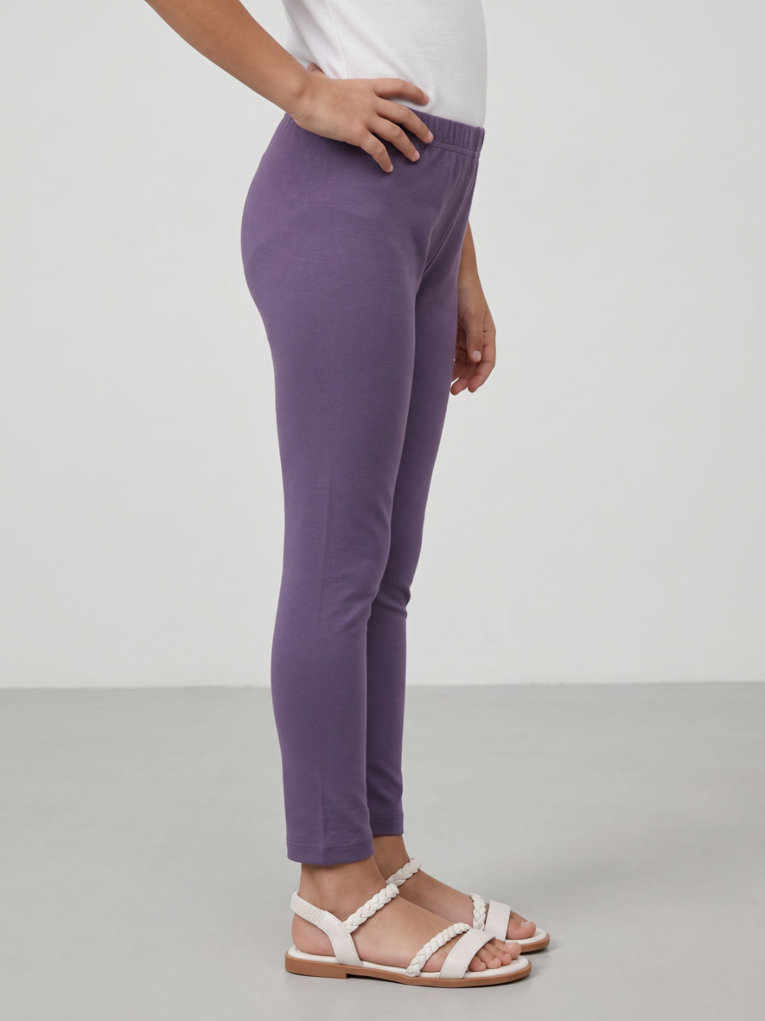 Lilac Cotton Stretch  Cropped Leggings