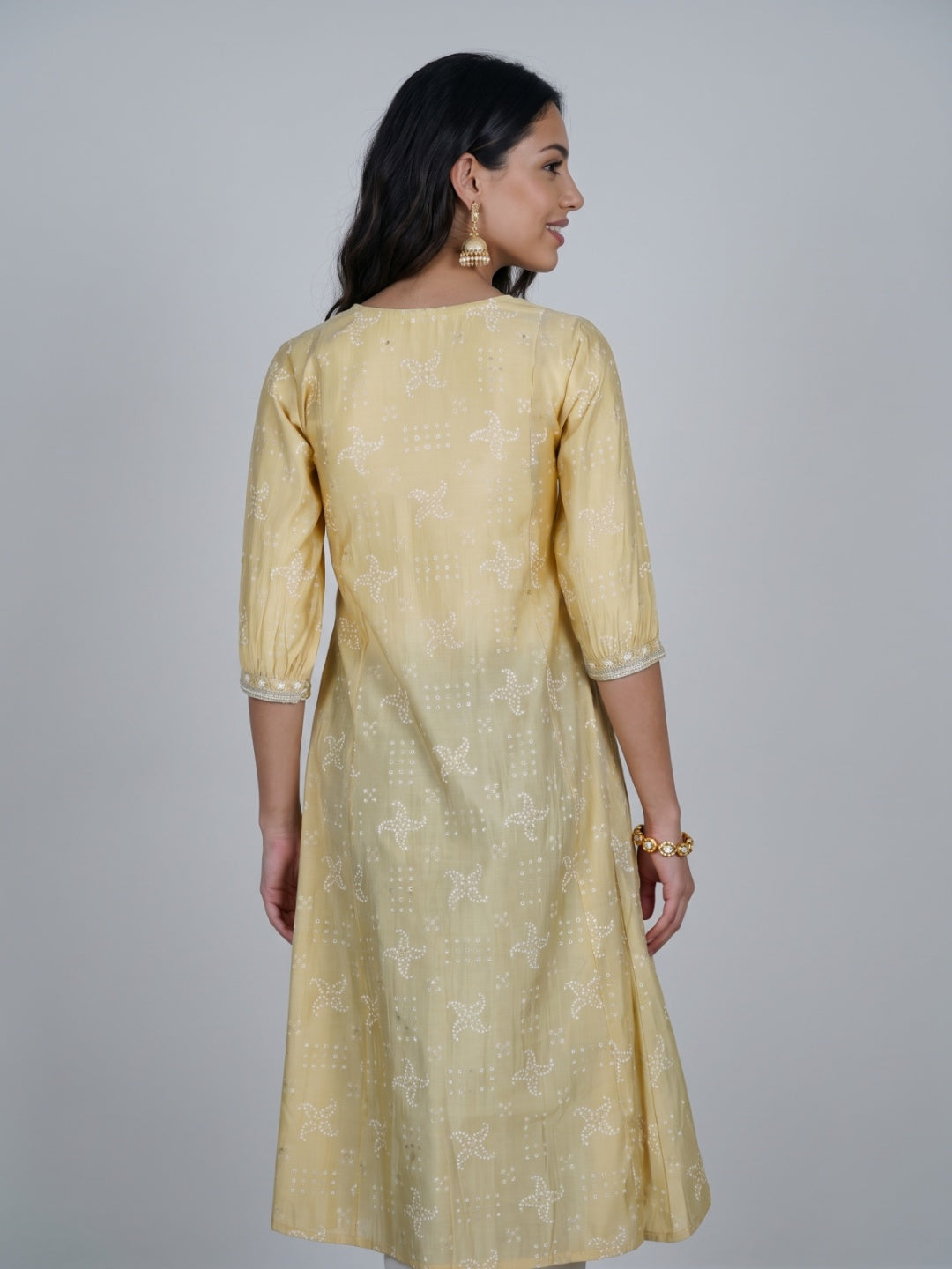 Yellow Viscose Floral Embriodery A-Line Kurta