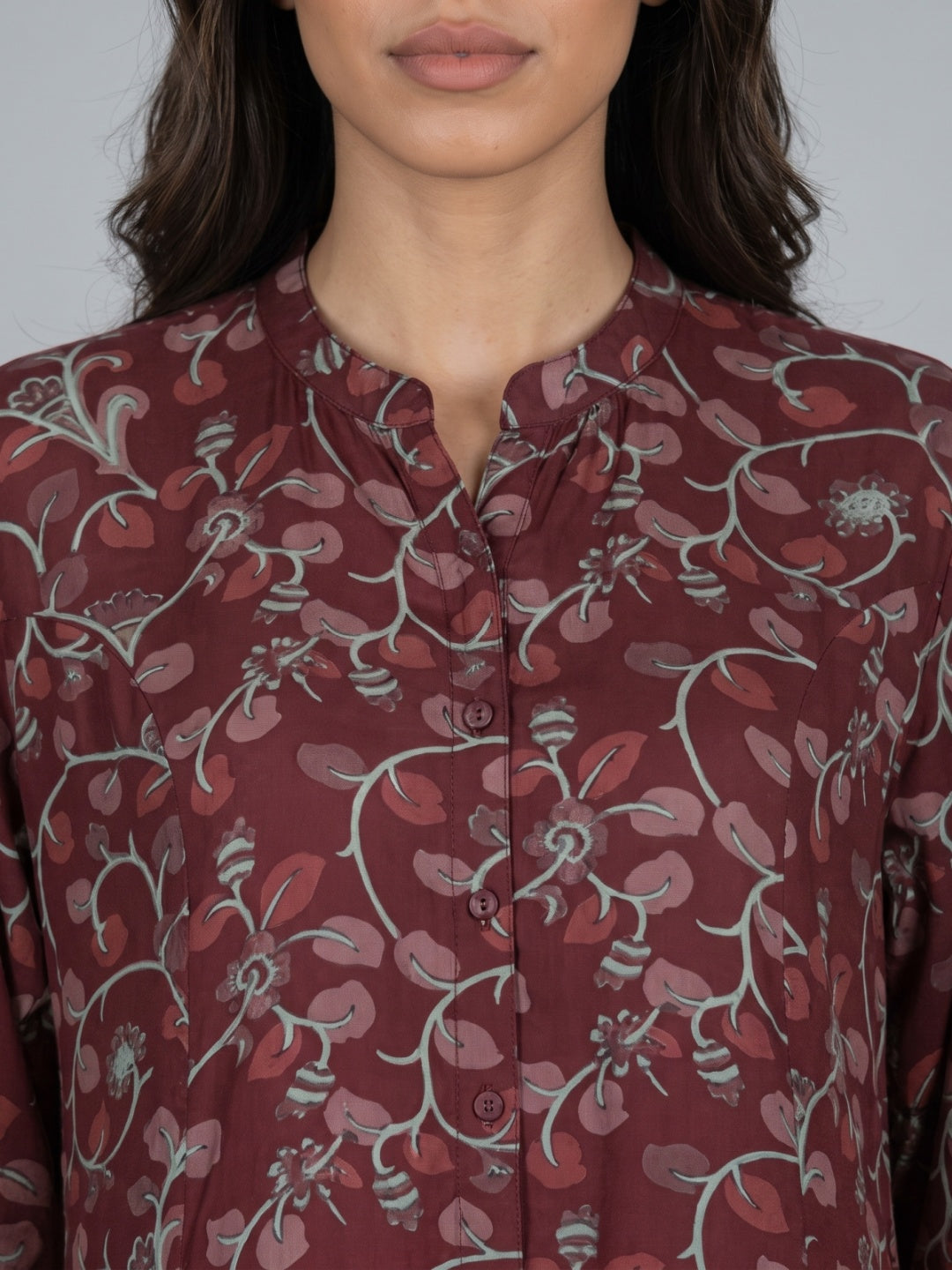 Pink Viscose Floral Print A-Line Kurta