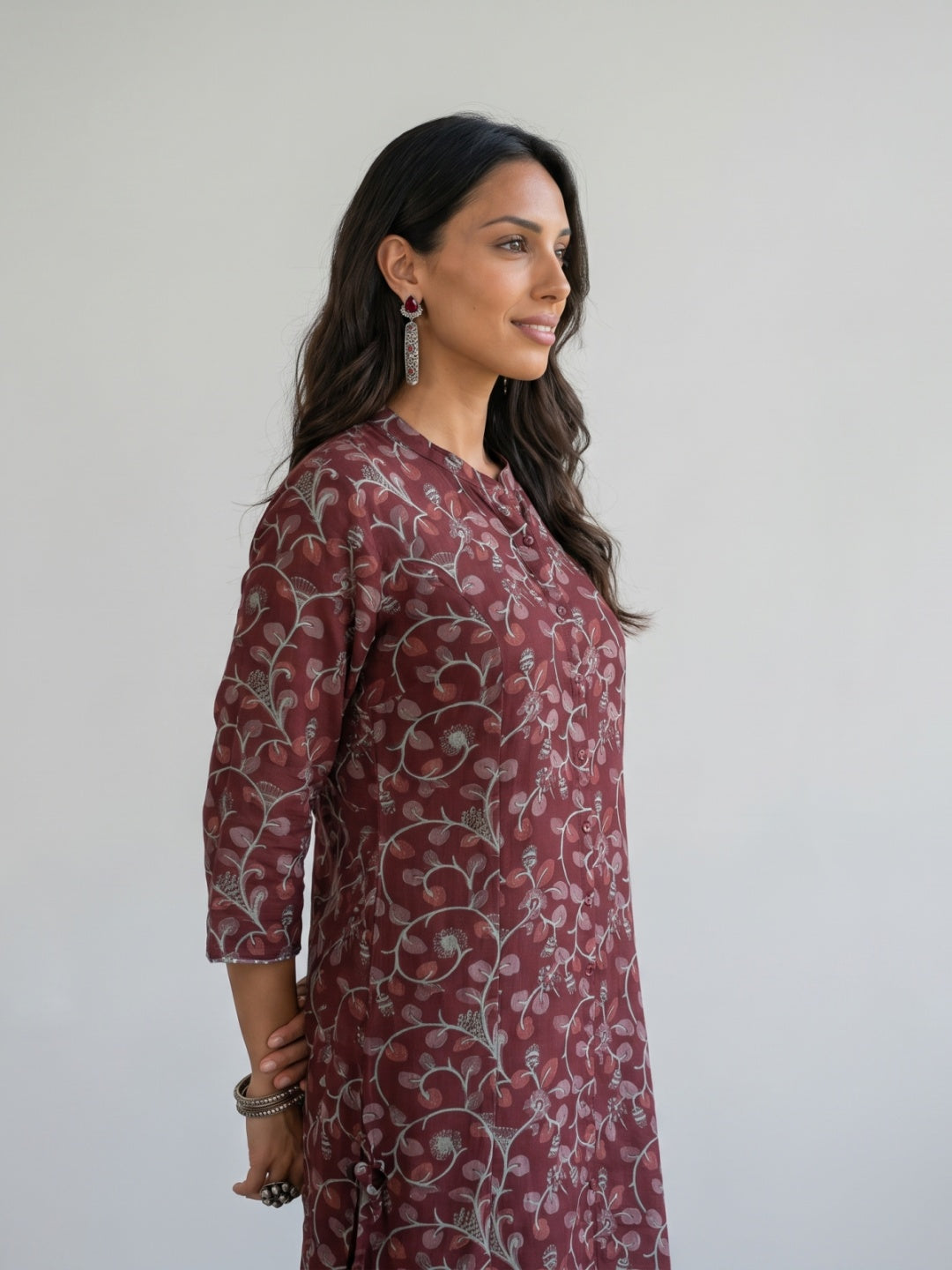 Pink Viscose Floral Print A-Line Kurta