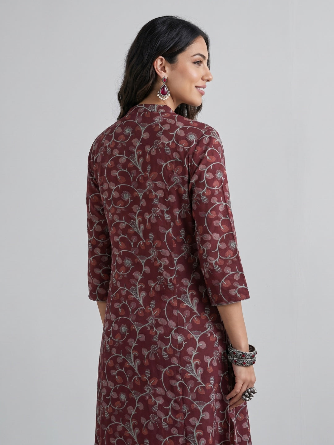 Pink Viscose Floral Print A-Line Kurta