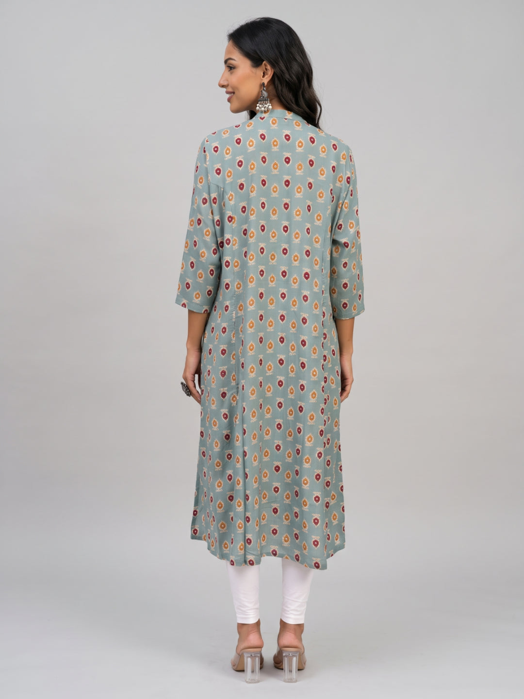 Green Viscose Floral Print A-Line Kurta