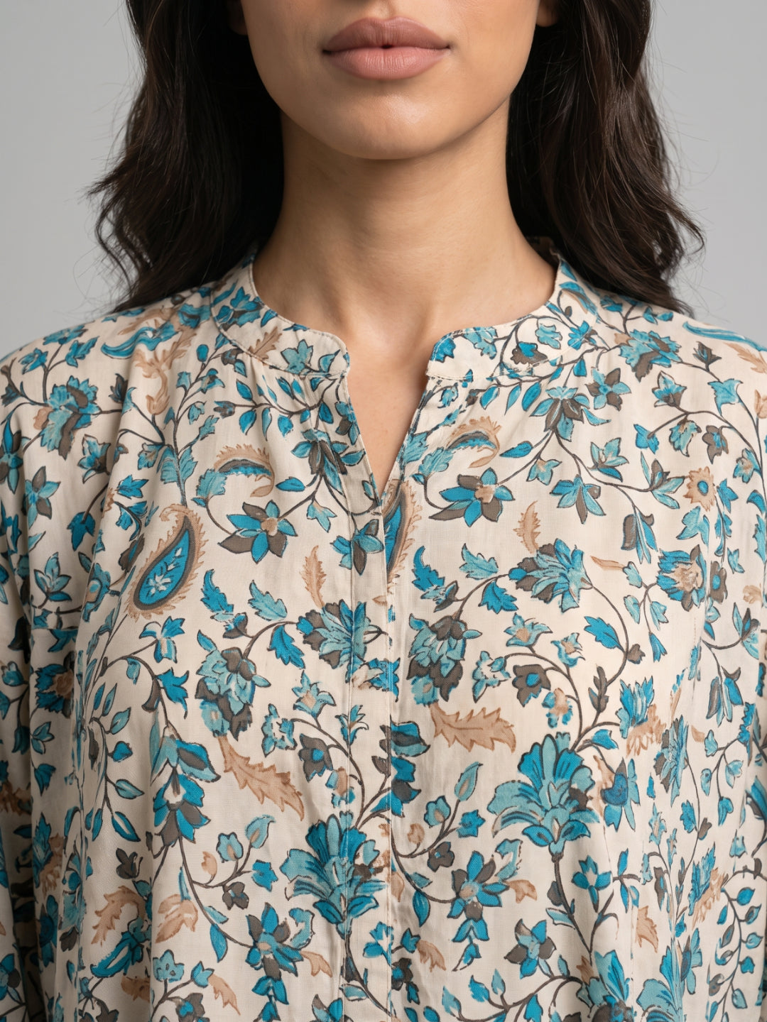 White Viscose Floral Print A-Line Kurta