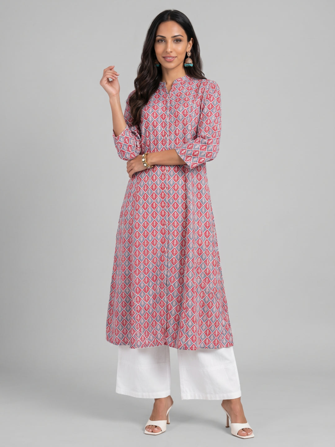 Blue Viscose Floral Print A-Line Kurta